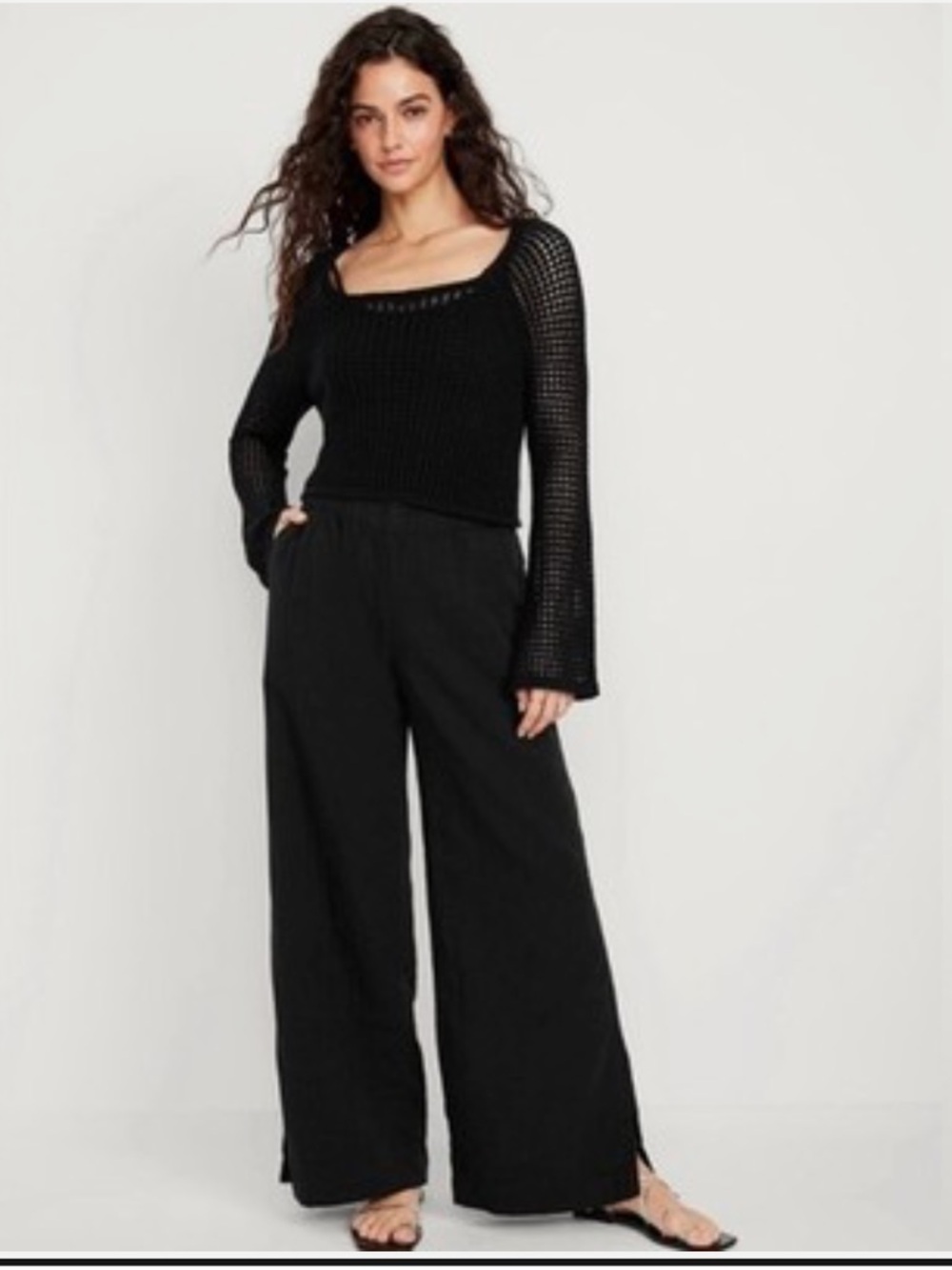 Old Navy High-Waisted Crinkle Gauze Super Wide-Leg Pants In Jack Black Size M - Picture 16 of 16